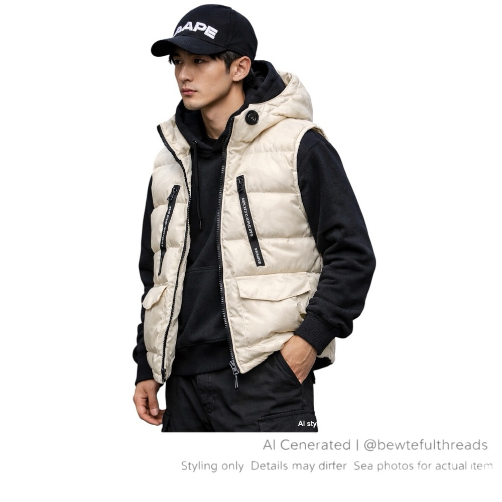 AAPE by A Bathing Ape Down Puffer Vest Hooded Streetwear Off White Camo M